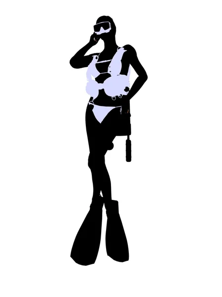 Ženské scuba diver ilustrace silhouette — Stock fotografie