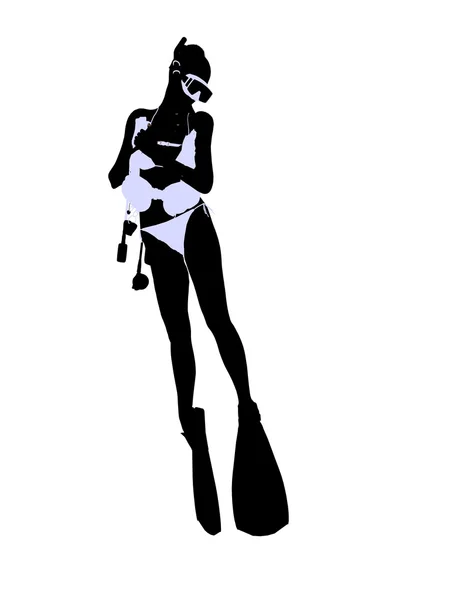 Sylwetka ilustracja kobiece scuba diver — Zdjęcie stockowe
