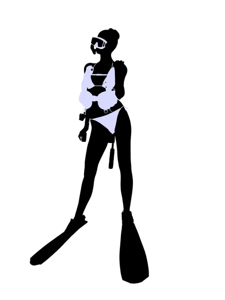 女性のスキューバ ダイバーの図のシルエット — ストック写真