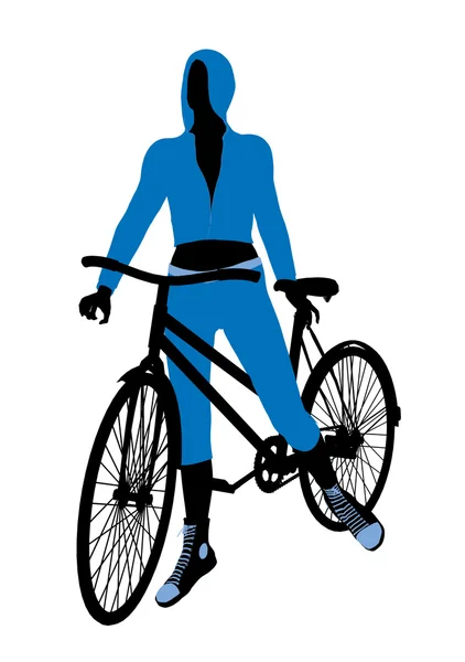 Kvinnliga cykel ryttare illustration siluett — Stockfoto