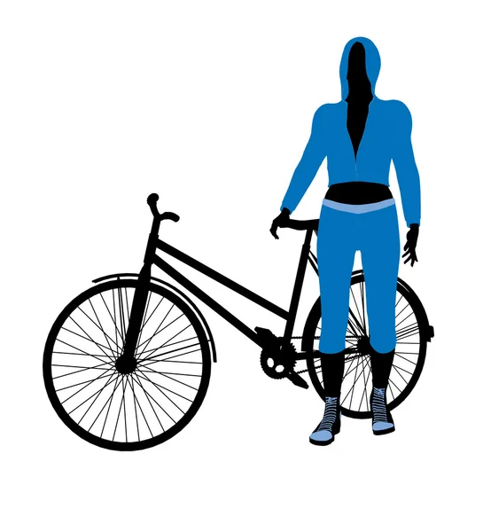 Kvinnliga cykel ryttare illustration siluett — Stockfoto