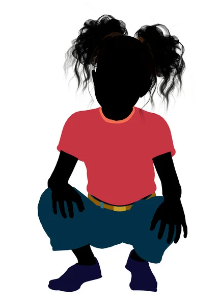 非洲裔美国女孩插画剪影 — 图库照片