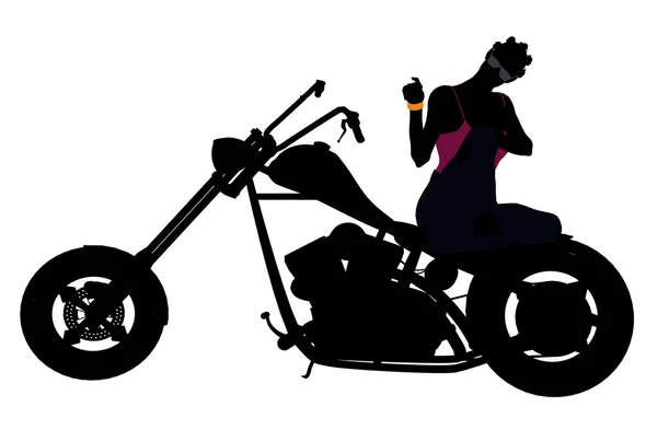 Africano americano feminino motociclista silhueta — Fotografia de Stock