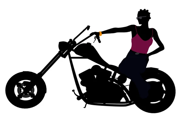 Africano americano feminino motociclista silhueta — Fotografia de Stock