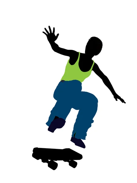 アフリカ系アメリカ人のスケートボーダー シルエット — ストック写真