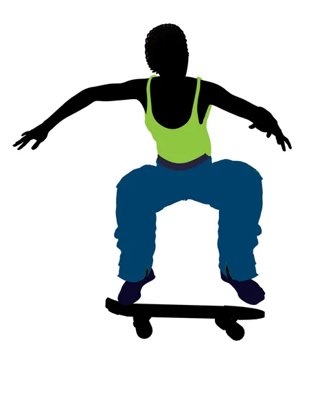 Africký Americký skateboardista silueta — Stock fotografie