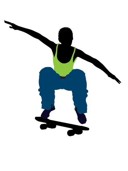 Africký Americký skateboardista silueta — Stock fotografie