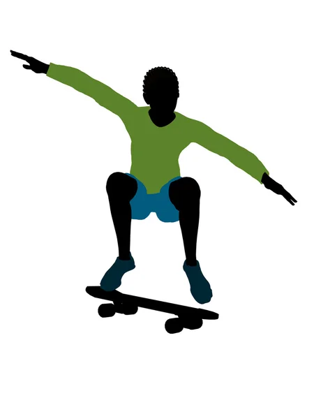 아프리카계 미국인 스케이트 보더 실루엣 — 스톡 사진