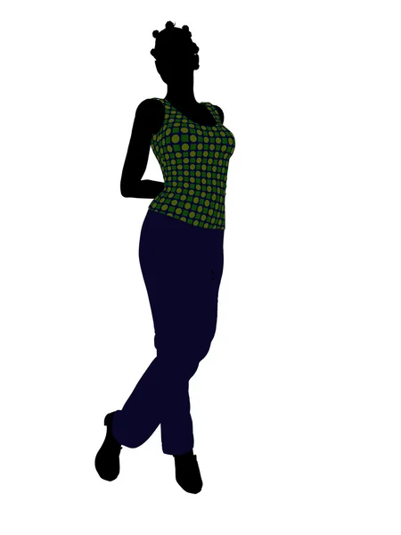 अफ्रीकी अमेरिकी आरामदायक महिला इलस्ट्रेशन सिल्हो — स्टॉक फ़ोटो, इमेज