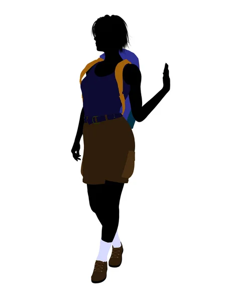 Meisje wandelaar silhouet — Stockfoto