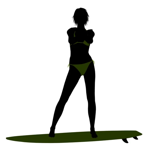 Femeie Surfer Siluetă Ilustrație — Fotografie, imagine de stoc