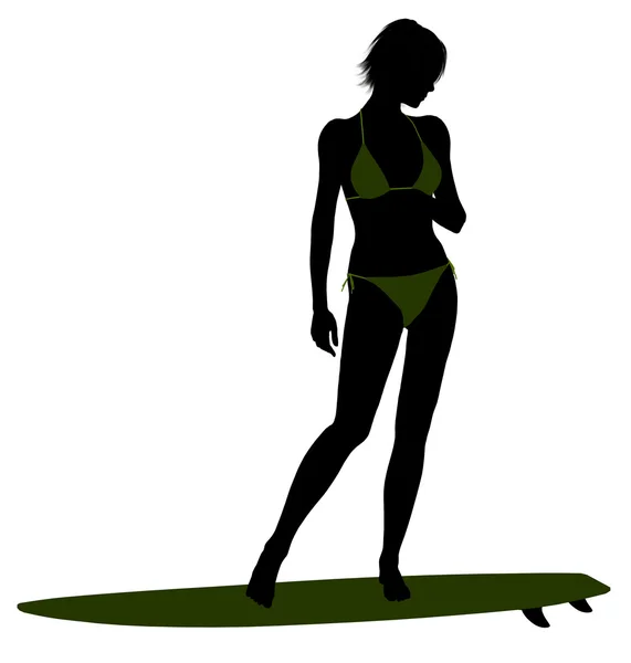 Silueta Surfista Femenina Ilustración —  Fotos de Stock