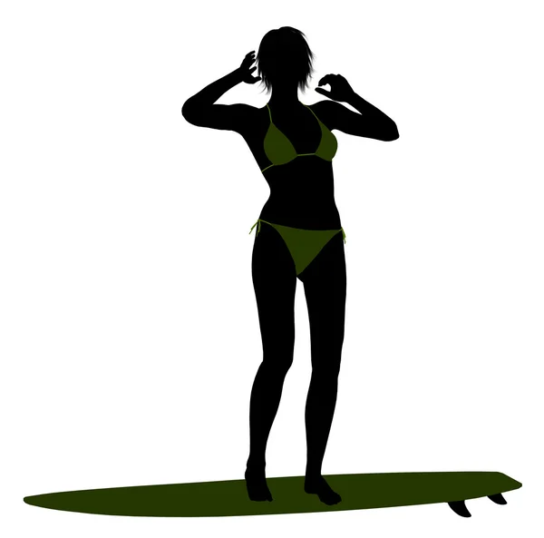 Kadın sörfçü siluet çizimi — Stok fotoğraf