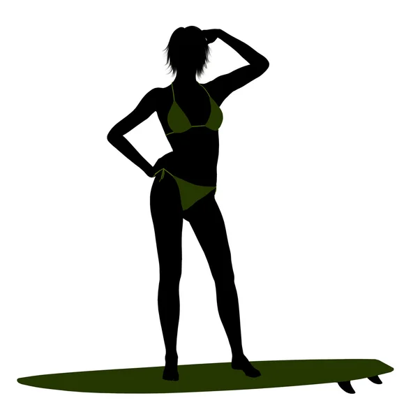 Kadın sörfçü siluet çizimi — Stok fotoğraf