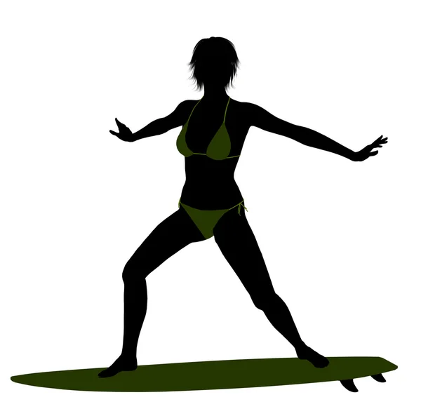 Ilustrace siluetu ženské surfař — Stock fotografie