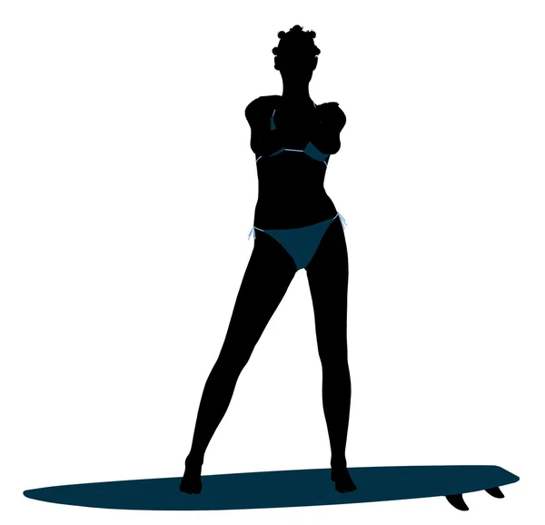 非洲裔美国女性冲浪者剪影插图 — 图库照片