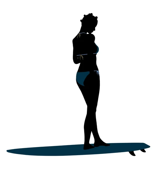 African American Female Surfer Silhouette Illust — Stock Photo, Image