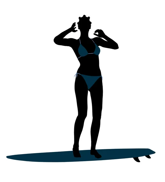 Afrikanska amerikanska kvinnliga surfare silhuett illust — Stockfoto