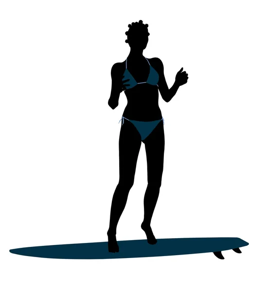 African American Female Surfer Silhouette Illust — Stock Photo, Image