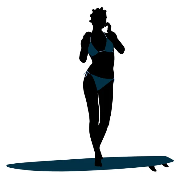 Afro-Amerikaanse vrouwelijke surfer silhouet illust — Stockfoto