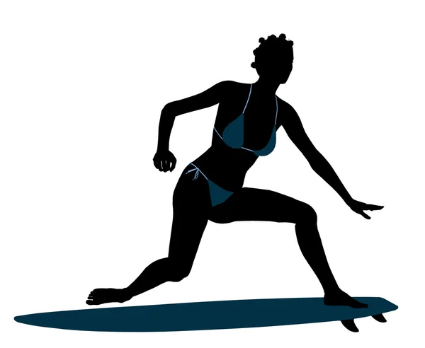 非洲裔美国女性冲浪者剪影插图 — 图库照片