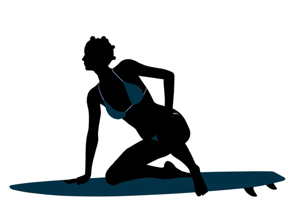 Afrikalı-Amerikalı kadın sörfçü siluet illust — Stok fotoğraf