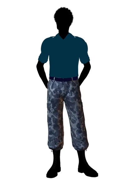 Afro-amerikai katona illusztráció sziluett — Stock Fotó