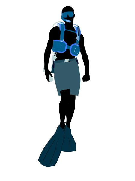 Erkek scuba diver illüstrasyon siluet — Stok fotoğraf