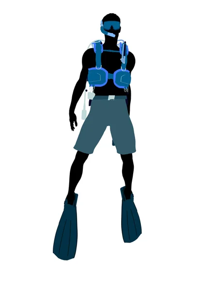 Mannelijke scuba diver illustratie silhouet — Stockfoto