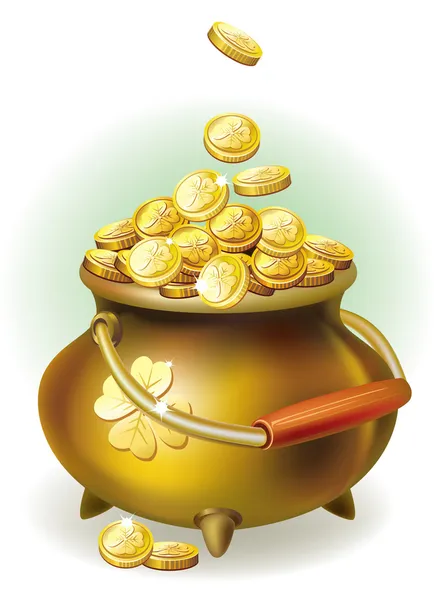 Magic pot with gold coin — Stock Vector