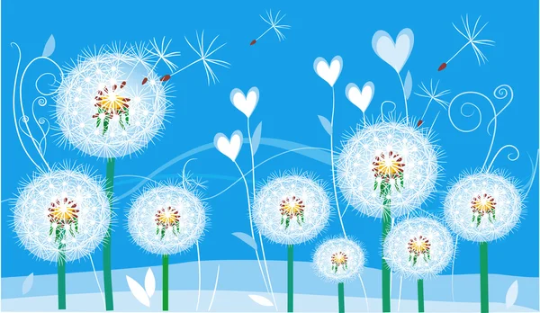 Dandelions soyut çiçek kartı — Stok Vektör
