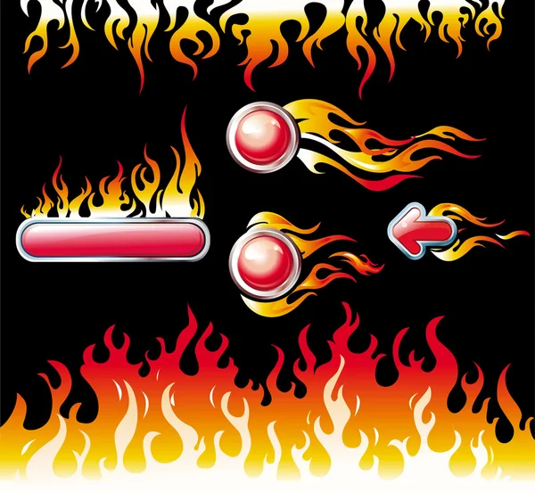 火のグラフィック要素とボタン — ストックベクタ
