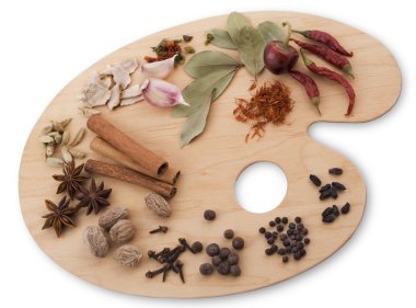 Various spices on a palette clipart