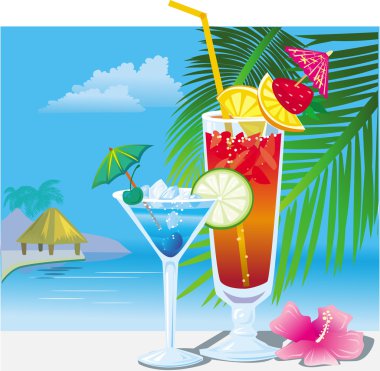 Cocktails on the beach clipart