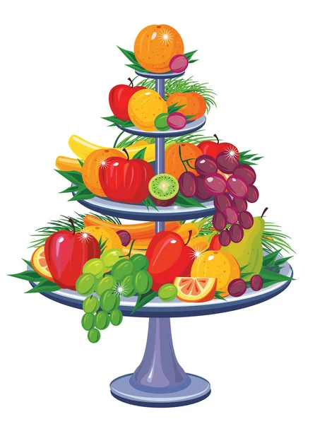 Frutas en jarrón de tres niveles — Archivo Imágenes Vectoriales