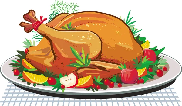 Roast turkey on the plate — Stock Vector
