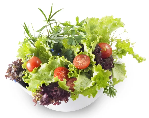 Mixed greens with cherry tomatoes — Stock Photo, Image
