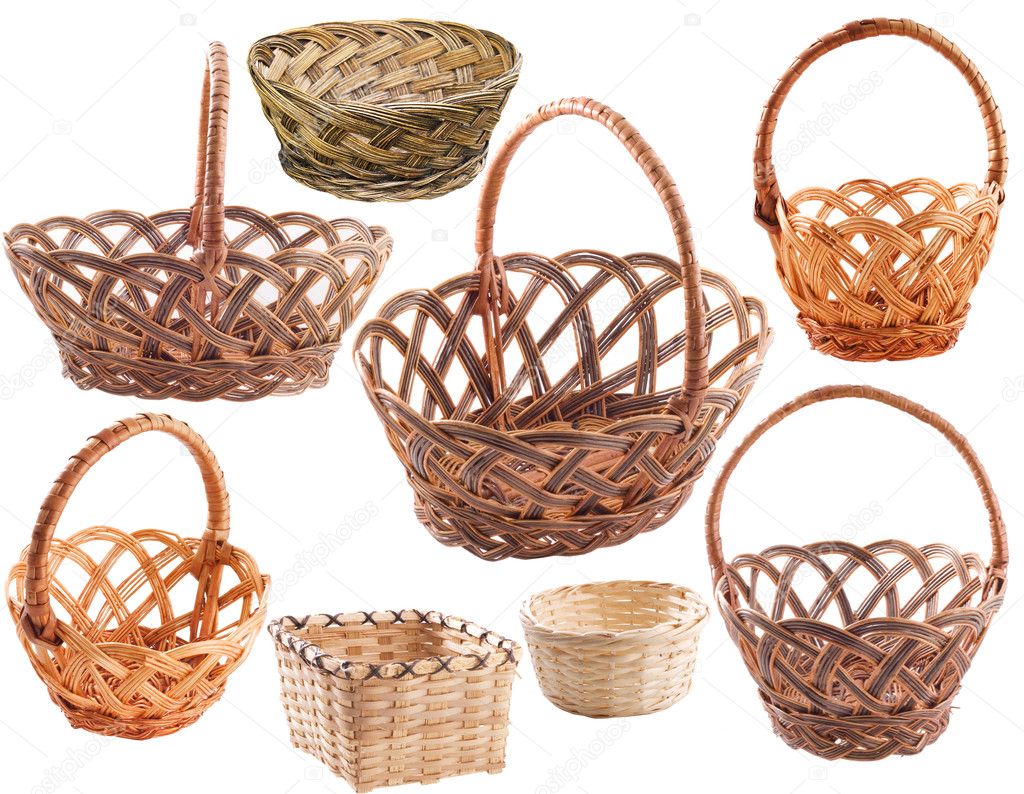 Set of empty rustic wicker basket