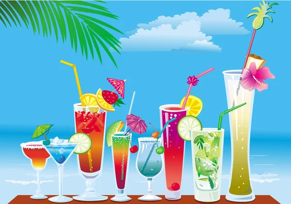 Cocktails sur la plage — Image vectorielle