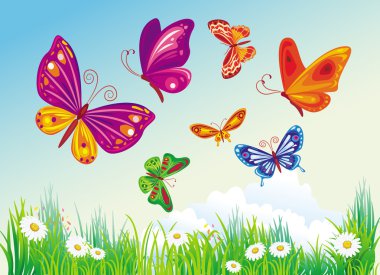 Butterfly's on blue sky clipart