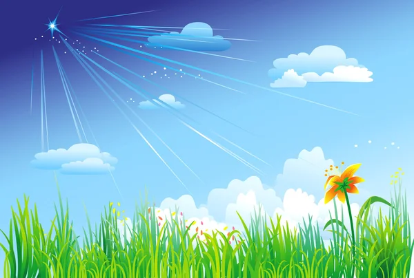 蓝天背景上的草 — 图库矢量图片
