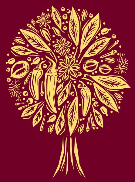 Illustration mit einem Gewürz der Baumform — Stockvektor