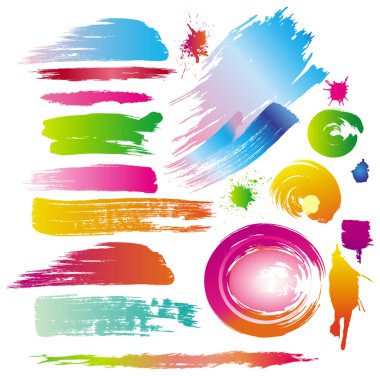 Color paint splashes and line brushes clipart