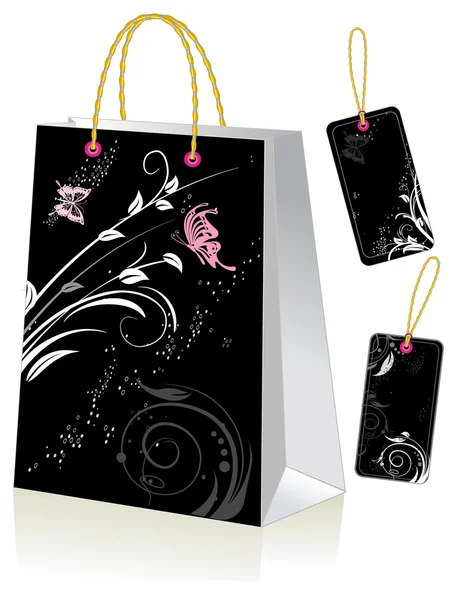 stock vector Black shopping bag and labels