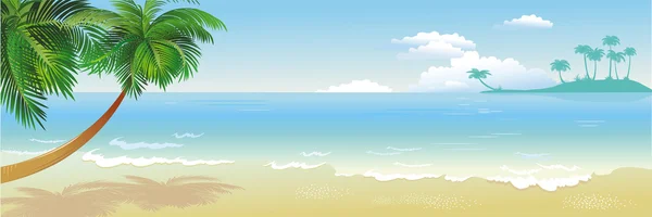 Panoramatické tropická pláž s palmami — Stockový vektor