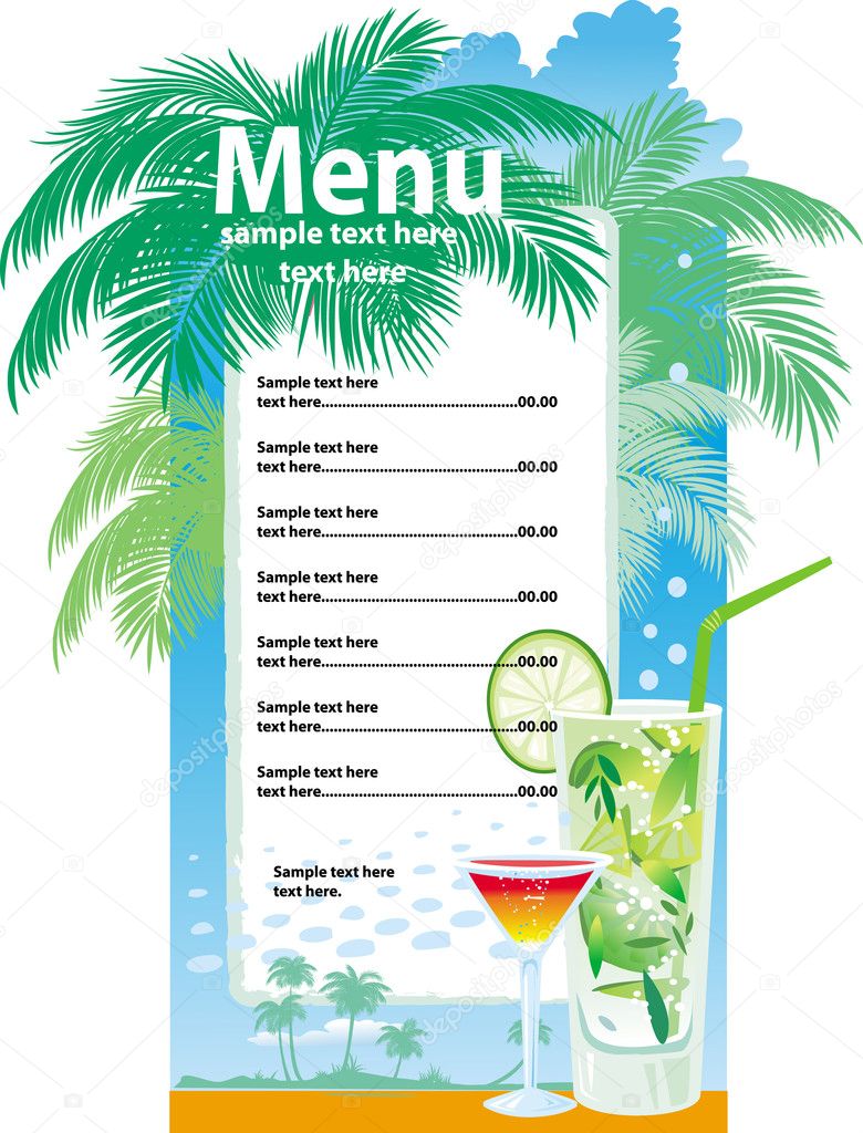 Template designs of cocktail menu