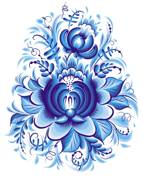 Flor azul em estilo gzhel —  Vetores de Stock