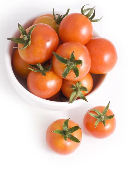 Сherry tomatoes in white bowl — Stock Photo, Image
