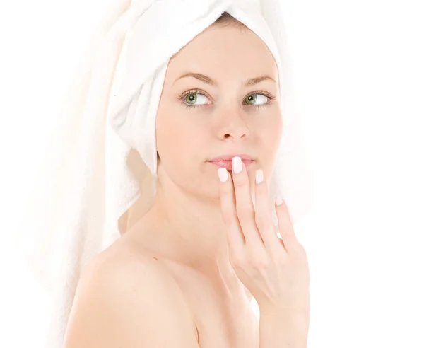 Žena v bílém ručníku — Stock fotografie