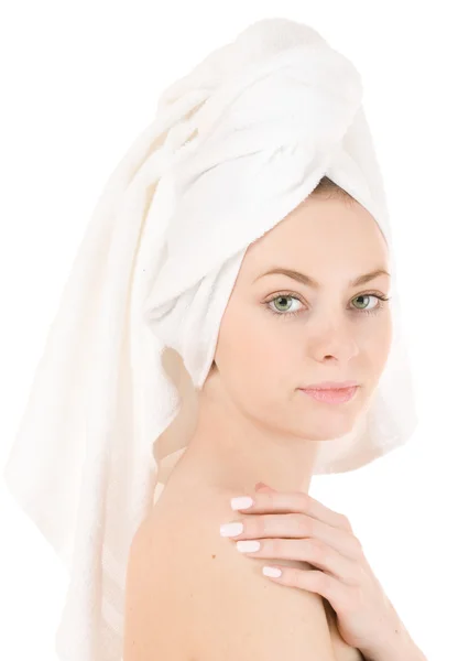 Woman in white towel — Stock Photo, Image